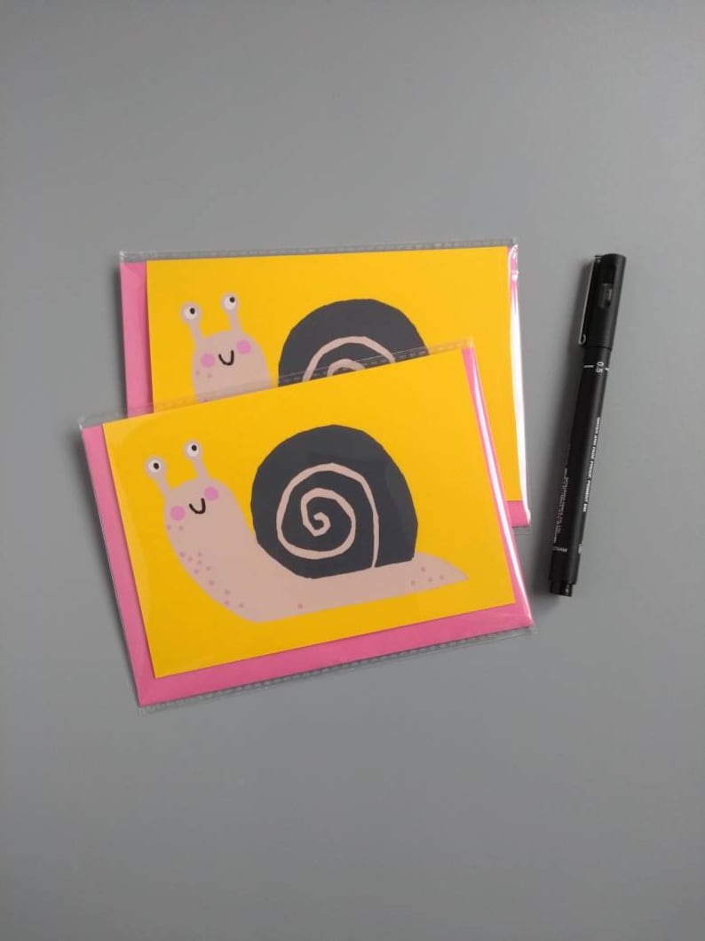 Snail Card, Children's Birthday Card, Screen Printed Cards, Animal Cards, Cute Snail, Cute Animals, Children's Card, Nursery Art, Snail Mail Bild 2