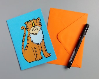 Children's Birthday Card, Screen Printed Cards, Tiger Card, Animal Cards, Cute Tiger, Party Invitation, Children's Party Card, Nursery Art
