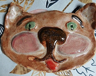 Clay Cat Face Wall Hanging