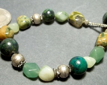 Sterling Silver Gemstone Bracelet with Button Closure