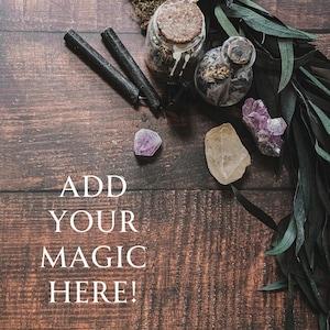 Witchy Wooden Background Flatlay Images for Web and Social Media