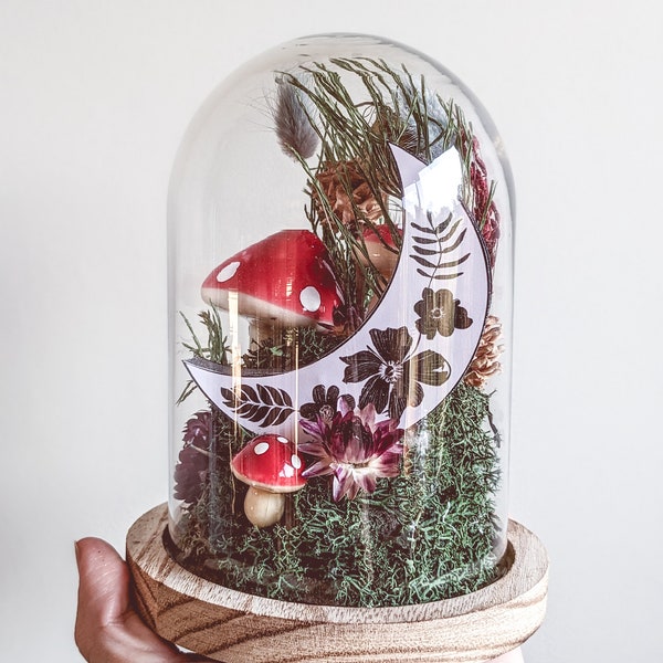 Forest Floor Dried Floral Terranium with toadstools and floral moon