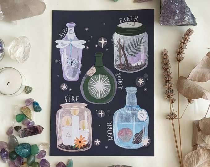 Element Spell Bottles Illustrated Art Print