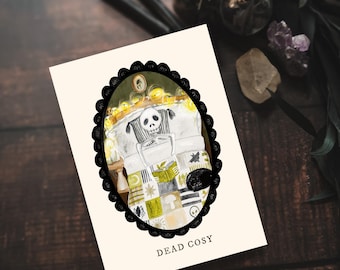 Dead Cosy Skeleton in Bed A5 Illustrated Art Print