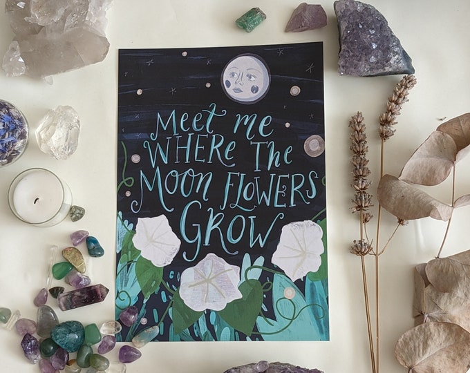 Moonflowers Illustration Quote Art Print