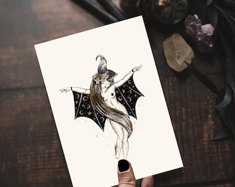 SALE Witchy Bat Lady A5 Illustrated Art Print