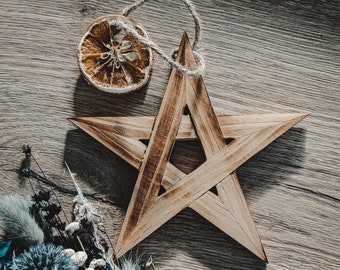 Hanging Wooden Pentagram Star with Dried Orange