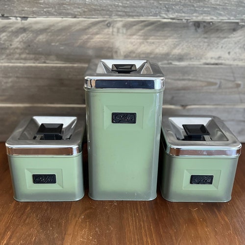 Vintage Green Kitchen Coffee Tea and Flour Canisters Green Etsy