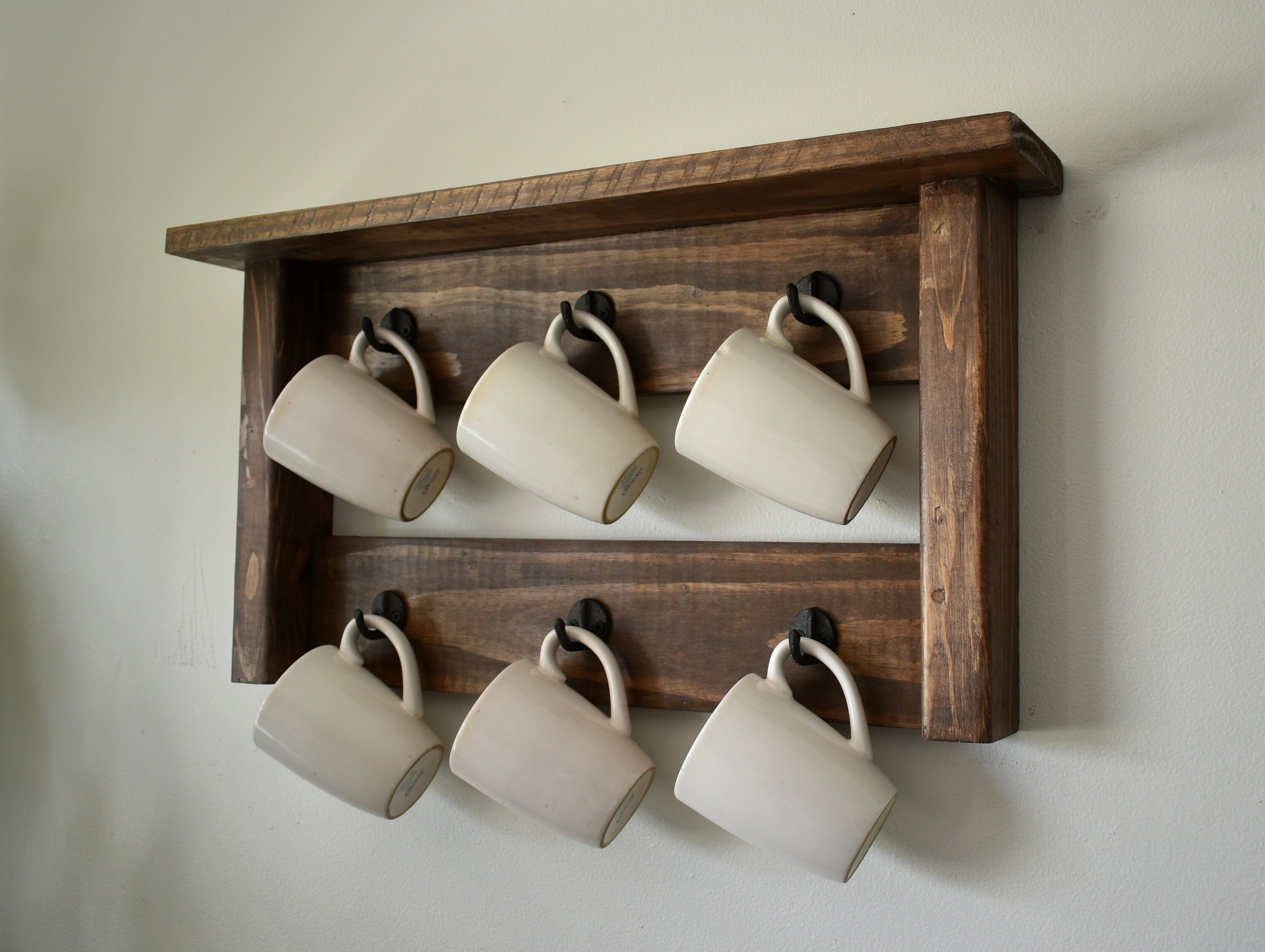 Coffee Mug Rack Rustic Coffee Cup Holder Farmhouse Mug Etsy