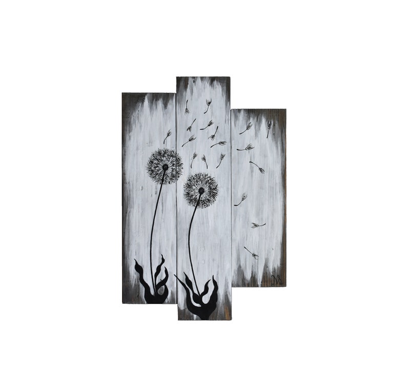 Dandelion painting on reclaimed wood Dandelion Wall Art Etsy