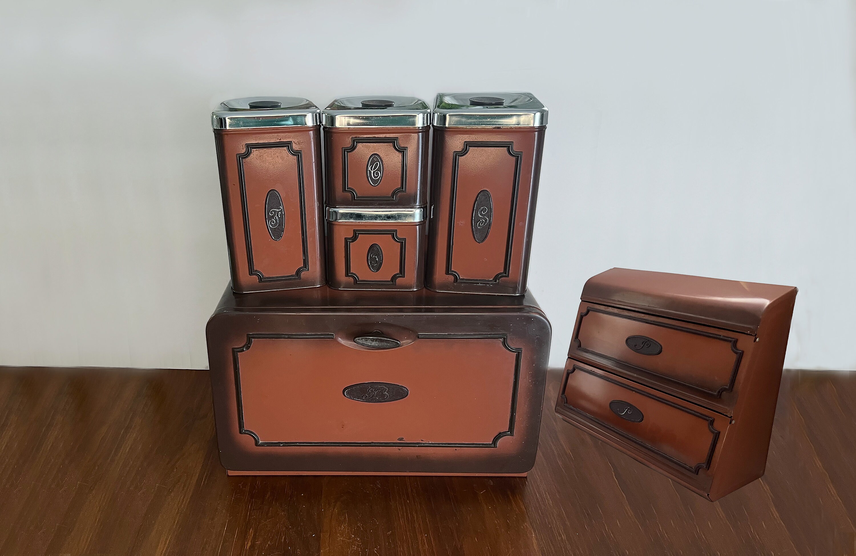Sabichi Slate Grey Bread Bin & Tea Coffee Sugar Canister Set & Bread