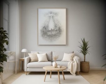 Icarus Pencil Drawing: Mythology Art, Dark Academia Decor Framed Art
