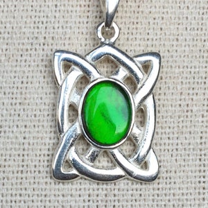 Ammolite Pendant in Celtic Setting - Bright Green Gem!  Please Read Description