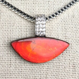 Ammolite Pendant - Bright Red Gem!  Color Changer!  CZ Accents!  Please read Description