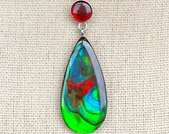 Ammolite Pendant - Lovely Multi-Color Collectors Grade Freeform - Ammolite Triplet Accent!  MUST Read Description