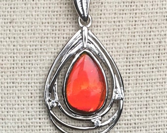 Ammolite Pendant - Small Solara - Gorgeous Fiery Red - Much Nicer Than Photos!!!  Please Read Description