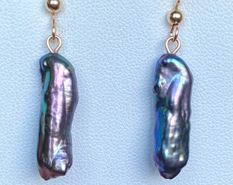 Biwa Pearl Earrings - Baroque Pearl Earrings - Peacock Pearl Earrings - Please Read Description