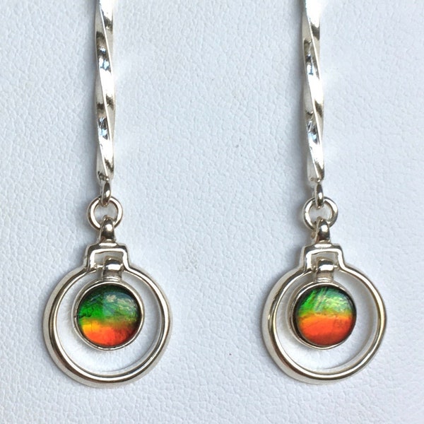 Ammolite Earrings - Small Red and Green Gems - Very Long Drops - Please Read Description