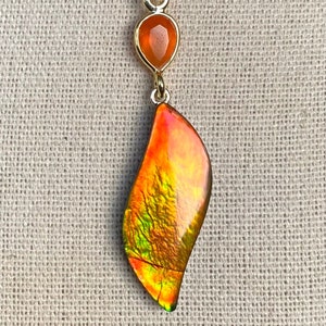 Ammolite Pendant - Orange Color Changer - Designer S Shape!  Carnelian Accent!  Please Read Description