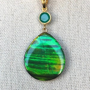 Ammolite Pendant - Green Gem with Runners and a Green Onyx Accent!  Please Read Description