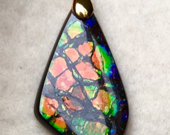 Ammolite Pendant - Beautiful Multi-Color Stained Glass Pattern - Please See all the Pictures