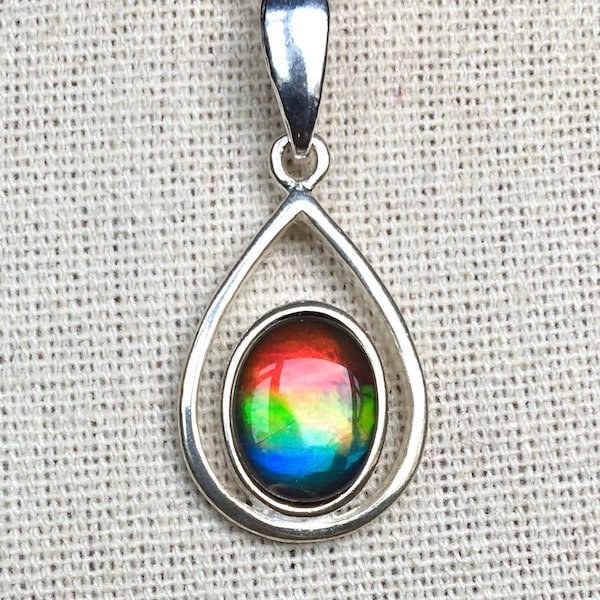 Ammolite Pendant - Smaller Pendant with Lovely Multi-color Gemstone!  White is Just Reflection - MUST Read Description