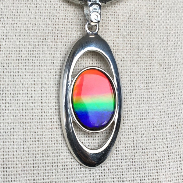 Ammolite Pendant - Very Bright Tricolor Gem in a Contemporary Setting! - Please Read Description!