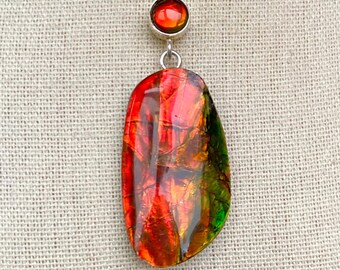 Ammolite Pendant - Lovely Red Chunky Freeform - Ammolite Triplet Accent!  Color Changer!  Please Read Description