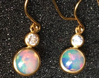 Opal Dangle Earrings - Petite Ethiopian Opals - Gold Filled Settings with CZ Accent - Must Read Description