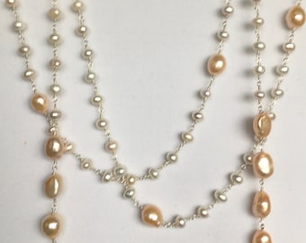 Genuine Pearl Necklace - "Pearly Pizazz Lariat" by Vantel Pearls - Approx 55" Length - MUST Read Description