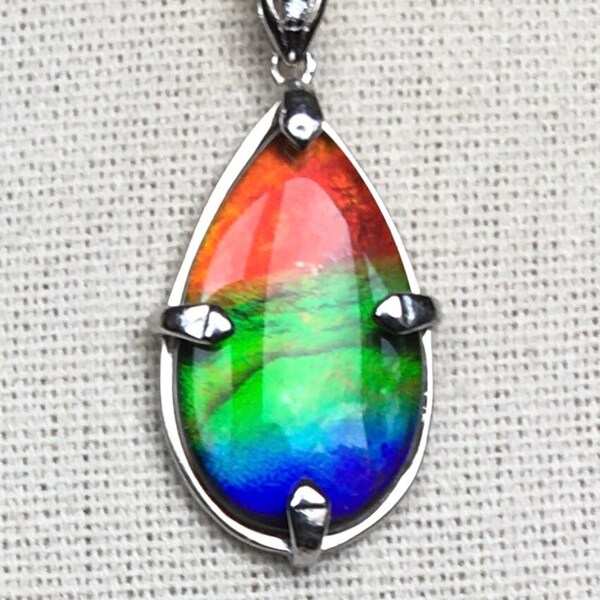 Ammolite Pendant -  Nice Sized Teardrop Gem - MUST Read Description