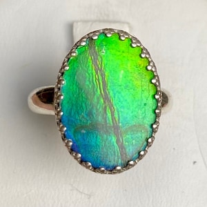 Ammolite Ring - Green and Blue with Golden Overtones - Size 8 - MUST Read Description