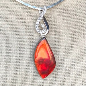 Ammolite Pendant - Bright Red Gem with CZ Accents!  Color Changer!  Please Read Description