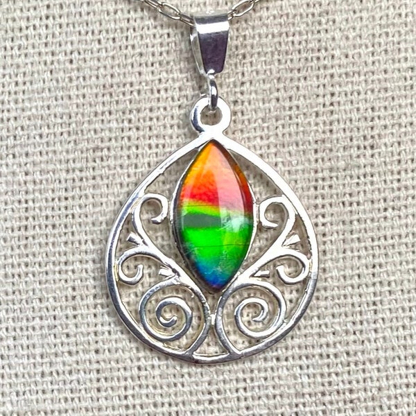 Ammolite Pendant - Sterling Elements with Ammolite Gem!  AS IS Condition - MUST Read Description