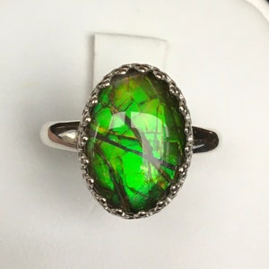 Bague ammolite - Belle peau de dragon verte !  Taille 8 Veuillez lire la description