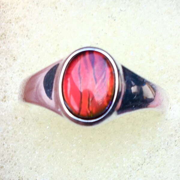 Ammolite Ring - Bright Red!  Size 7 1/4 - MUST Read Description