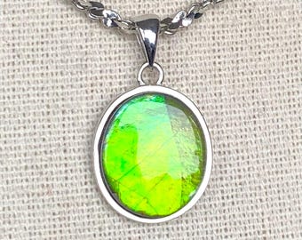 Ammolite Pendant - Bright Green Gem - Please Read Description