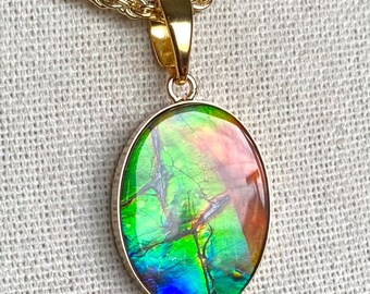 Ammolite Pendant - Nice Sized Ammolite Triplet in Gold Vermeil Setting!  MUST Read Description