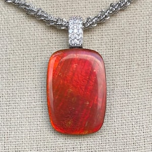 Ammolite Pendant - Nice Red Gem!  Color Changer!  CZ Accents!  Please read Description
