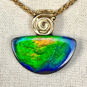 Ammolite Pendant Blue, Green and Orange Beautiful Blue Please Read Description image 1