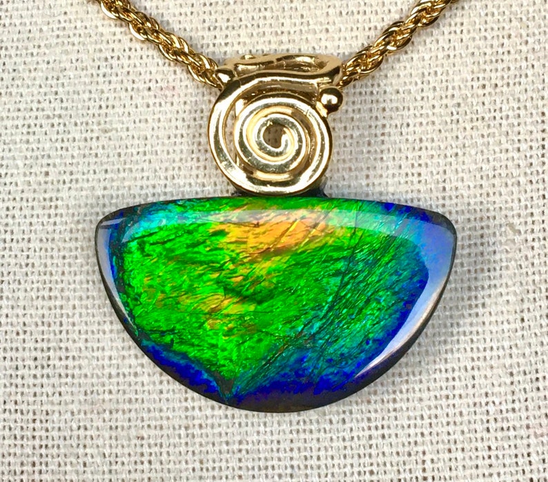 Ammolite Pendant Blue, Green and Orange Beautiful Blue Please Read Description image 1