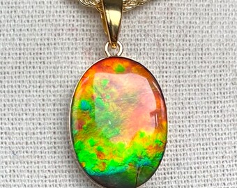 Ammolite Pendant - Nice Sized Ammolite Triplet in Gold Vermeil Setting!  MUST Read Description