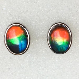 Ammolite Stud Earrings - Bright Multi-Color Gems - Please Read Description