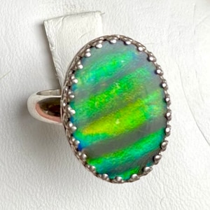 Ammolite Ring - Green and Teal with Golden Overtones and Runners - Size 7 - MUST Read Description