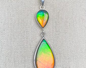 Ammolite Pendant - Two Ammolite Teardrop Gems in Autumn Colors!  Please Read Description