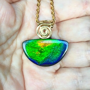 Ammolite Pendant Blue, Green and Orange Beautiful Blue Please Read Description image 2