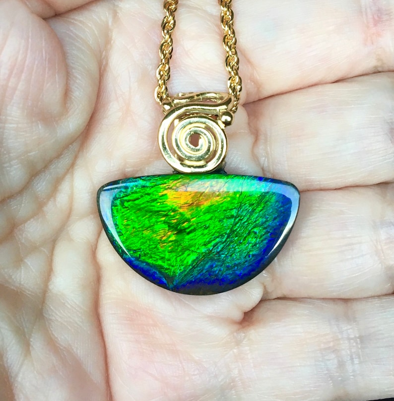 Ammolite Pendant Blue, Green and Orange Beautiful Blue Please Read Description image 2