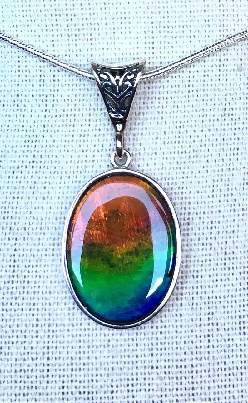 Green and Blue Red Ammolite Pendant