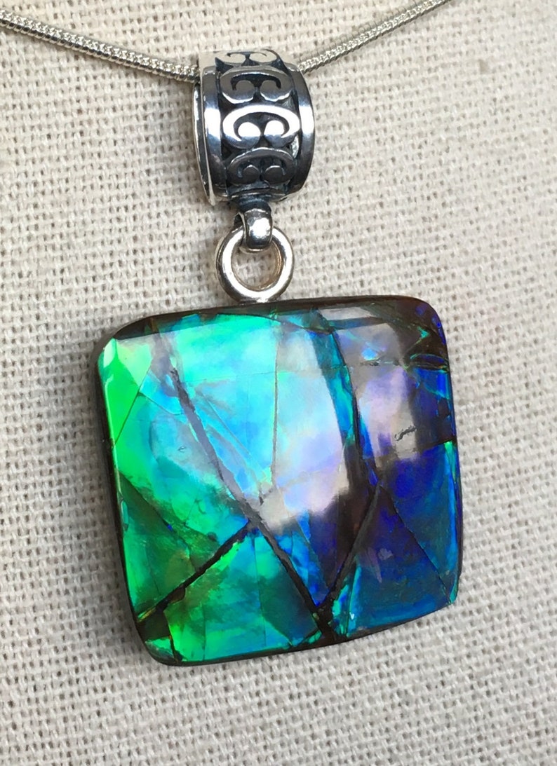 Blue and Green!! Ammolite Pendant