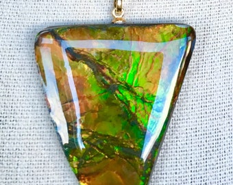 Ammolite Pendant - Large Triangular Shape in Autumn Colors!